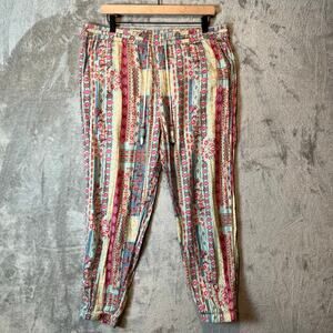 Sundance Jessinia Boho Floral Stripe‎ Tassel Tie Soft Cotton Jogger Pants Large